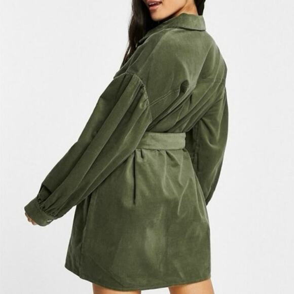 ASOS Design Cord Mini Shirt Dress Women’s Size 4 Green Belted Corduroy - Picture 10 of 10